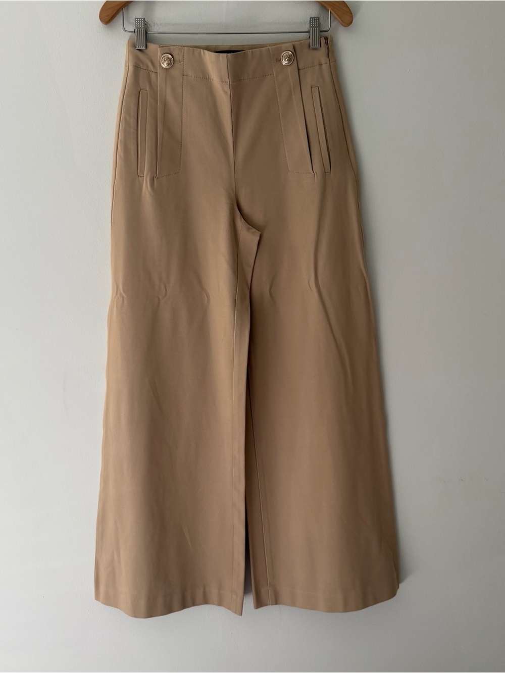 Ann Taylor Wide Leg Pants High Waist Tan Sailor Coastal Preppy Size 2